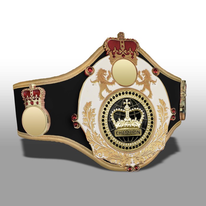 QUEENSBURY PRO LEATHER BLACK CHAMPION CROWN CHAMPIONSHIP BELT QUEEN/W/G/BLKGEM - AVAILABLE IN 10+ COLOURS